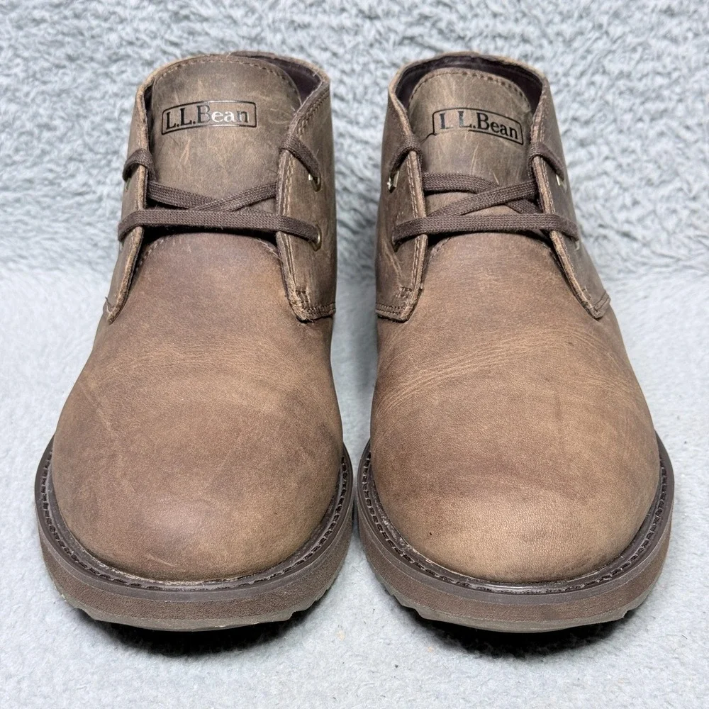 LL Bean‎ Stonington Mens Size 9 Chukka Boots Brown Oiled Leather Lace Up 511441